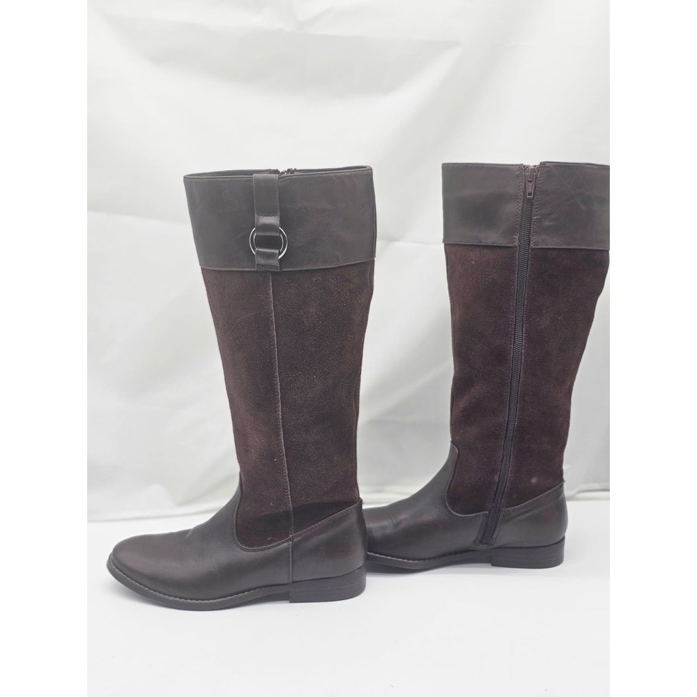 Bass Megan Knee High Boots Women 5M Brown Excellent Leather Suede Mixed Media